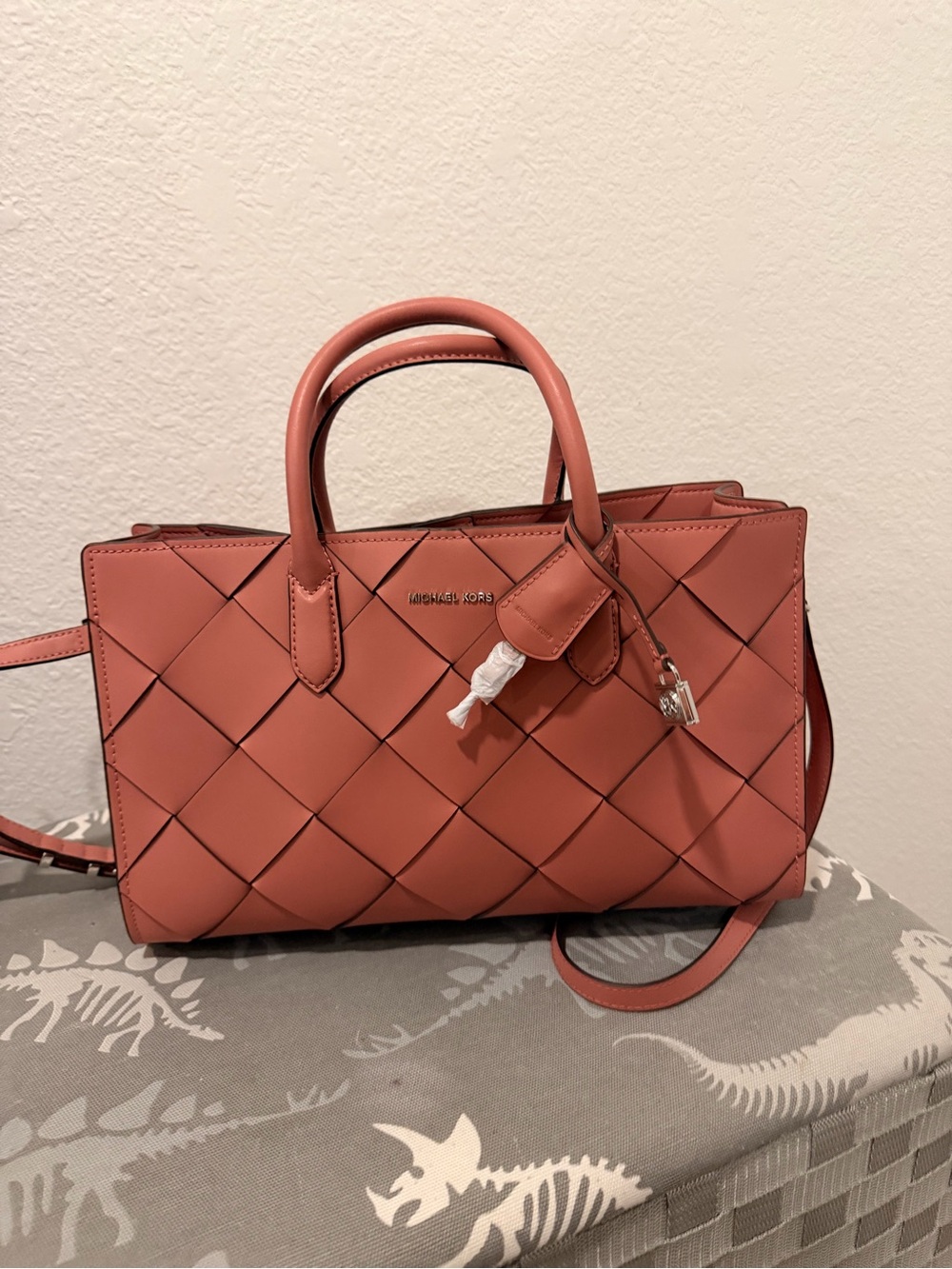 Michael Kors Coral Woven Leather Satchel